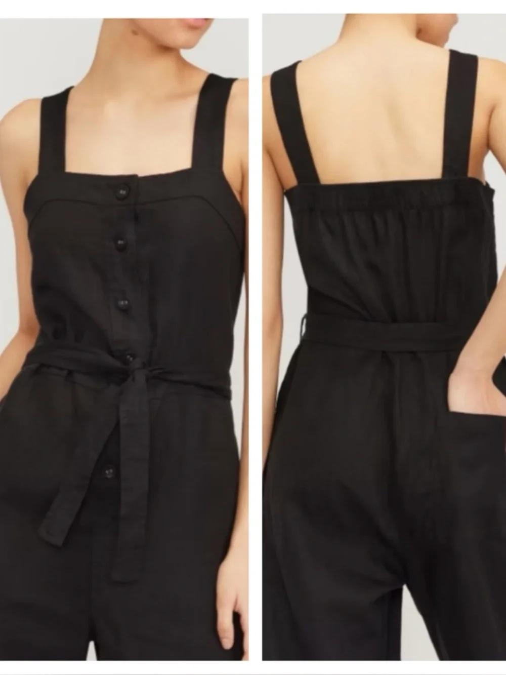 Everlane The Linen Picnic Sleeveless Jumpsuit In Washed Black